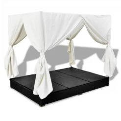 Lit De Jardin Avec Rideaux Résine Noire Et Tissu Blanc Uvo -Mobilier De Jardin lit de jardin avec rideaux resine noire et tissu blanc uvo 3666722560580 383923