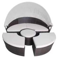 Lit De Jardin Avec Toit Et Table Résine Tressée Marron Velass -Mobilier De Jardin lit de jardin avec toit et table resine tressee marron velass 8718475501831 384440