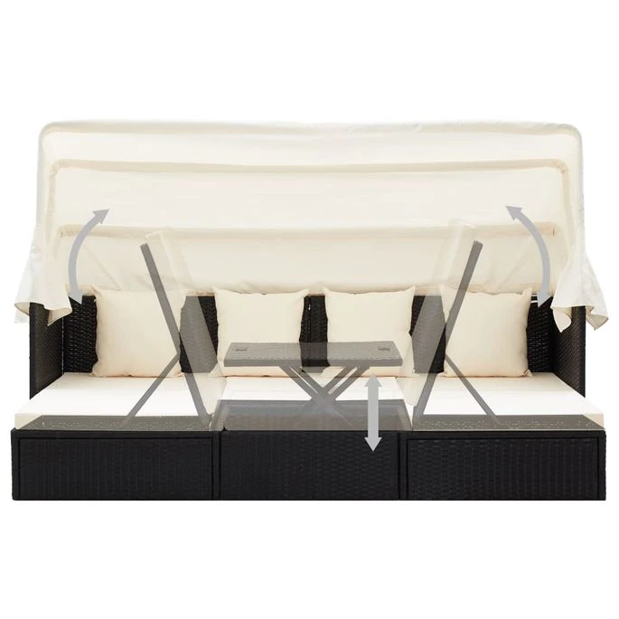 Lit De Jardin Avec Toit Noir Résine Tressée 9 Lit De Jardin Avec Toit Noir Résine Tressée – Image 7