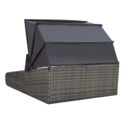 Lit De Jardin Avec Toit Tissu Et Résine Tressée Gris Nov -Mobilier De Jardin lit de jardin avec toit tissu et resine tressee gris 8719883860442 400445