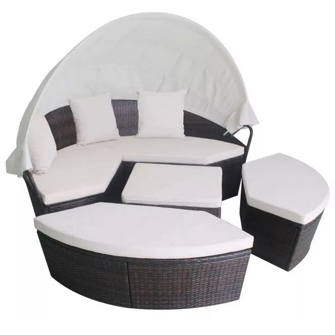 Lit De Jardin Modulable à Auvent Résine Tressée Marron Velass 4 Lit De Jardin Modulable à Auvent Résine Tressée Marron Velass – Image 2