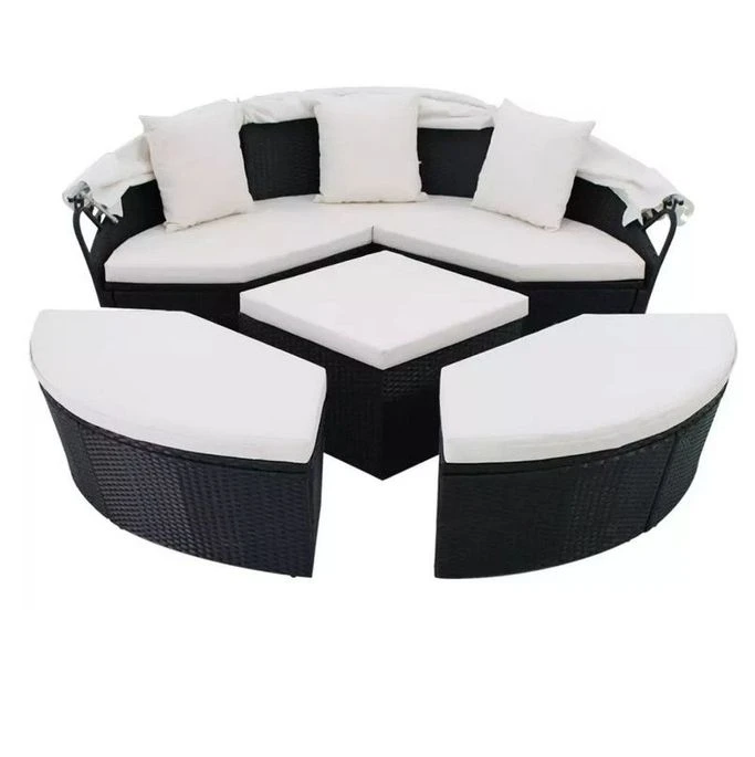 Lit De Jardin Modulable à Auvent Résine Tressée Noire Velass 4 Lit De Jardin Modulable à Auvent Résine Tressée Noire Velass – Image 2