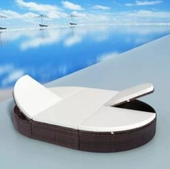 Lit De Jardin Polyester Blanc Et Résine Tressée Marron Leffo -Mobilier De Jardin lit de jardin polyester blanc et resine tressee marron 3666722554664 389408