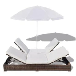 Lit De Jardin Réglable Avec Parasol Résine Tressée Marron Uvo -Mobilier De Jardin lit de jardin reglable avec parasol resine tressee marron uvo 3666722559867 384578