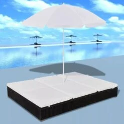 Lit De Jardin Réglable Avec Parasol Résine Tressée Noire Uvo -Mobilier De Jardin lit de jardin reglable avec parasol resine tressee noire uvo 3666722559850 384590