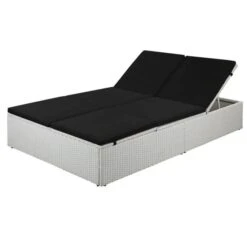 Lit De Jardin Résine Tressée Blanche Et Polyester Noir Imia