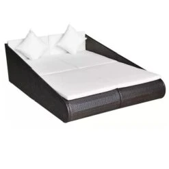 Lit De Jardin Résine Tressée Marron Et Polyester Blanc Imia 2