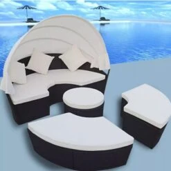 Lit De Jardin Rond Avec Auvent Résine Tressée Noire Miaden -Mobilier De Jardin lit de jardin rond avec auvent resine tressee noire miaden 3666722922708 384474