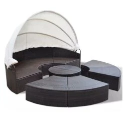 Lit De Jardin Rond Avec Toit Résine Tressée Marron Velass -Mobilier De Jardin lit de jardin rond avec toit resine tressee marron velass 8718475502500 384411