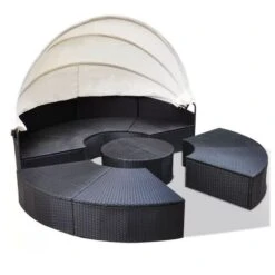 Lit De Jardin Rond Avec Toit Résine Tressée Noire Velass -Mobilier De Jardin lit de jardin rond avec toit resine tressee noire velass 8718475502517 384407