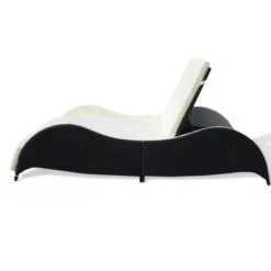 Lit De Jardin Tissu Blanc Et Résine Tressée Noire Methy -Mobilier De Jardin lit de jardin tissu blanc et resine tressee noire methy 3666722557665 386647