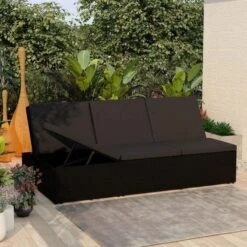 Lit De Jardin Tissu Et Résine Tressée Noir Viali -Mobilier De Jardin lit de jardin tissu et resine tressee noir 3666722554435 389556