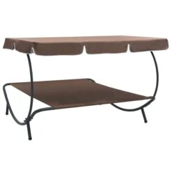 Lit De Repos D'extérieur Avec Auvent Marron -Mobilier De Jardin lit de repos d exterieur avec auvent marron 3666722528221 554148