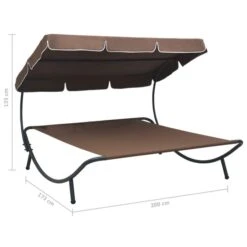 Lit De Repos D'extérieur Avec Auvent Marron -Mobilier De Jardin lit de repos d exterieur avec auvent marron 3666722528221 554151