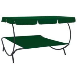 Lit De Repos D'extérieur Avec Auvent Vert -Mobilier De Jardin lit de repos d exterieur avec auvent vert 3666722458160 768444