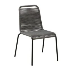 Lot De 2 Chaises A Manger De Jardin - Métal Avec Tissage Simple En Corde, Empilable -Couleur : Epoxy Noir - Cordes Grises