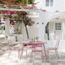 Lot De 4 Chaises De Jardin - Acier - Rose -Mobilier De Jardin lot de 4 chaises de jardin acier rose 3619999332947 1321849