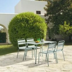 Lot De 4 Chaises De Jardin - Acier - Vert Céladon -Mobilier De Jardin lot de 4 chaises de jardin acier vert celadon 3619999332954 1321844