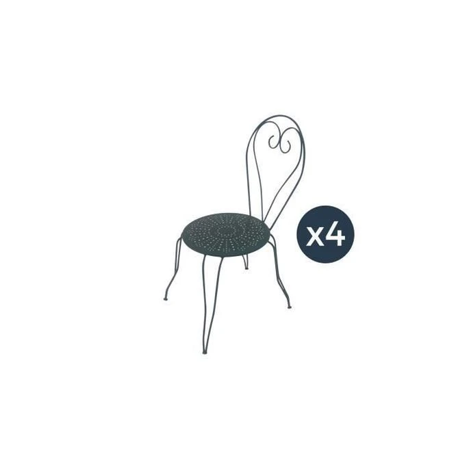 Lot De 4 Chaises De Jardin Romantique Empilable En Fer Forgé - Vert/Gris 3 Lot De 4 Chaises De Jardin Romantique Empilable En Fer Forgé - Vert/Gris