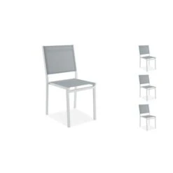 Lot De 4 Chaises Empilables - Aluminium Et Textilene - Blanc Et Gris