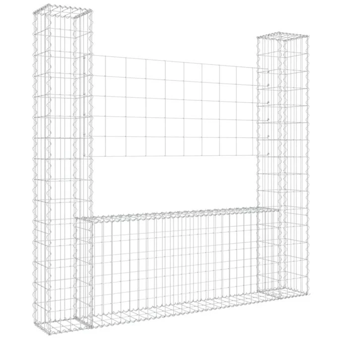 Panier De Gabion En Forme De U Avec 2 Poteaux Fer 140x20x150 Cm 4 Panier De Gabion En Forme De U Avec 2 Poteaux Fer 140x20x150 Cm – Image 2
