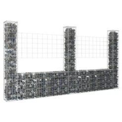 Panier De Gabion En Forme De U Avec 3 Poteaux Fer 260x20x150 Cm