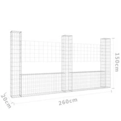 Panier De Gabion En Forme De U Avec 3 Poteaux Fer 260x20x150 Cm -Mobilier De Jardin panier de gabion en forme de u avec 3 poteaux fer 260x20x150 cm 3666722161961 1238811