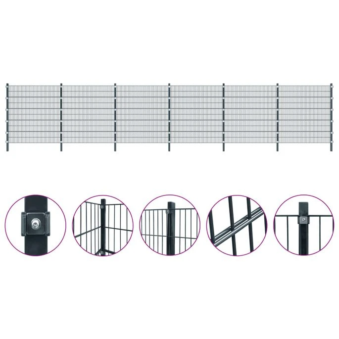 Panneaux De Clôture 2 Pcs Fer 6x2 M 12 M Total Gris Anthracite 5 Panneaux De Clôture 2 Pcs Fer 6x2 M 12 M Total Gris Anthracite – Image 3