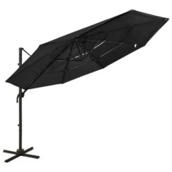 Parasol à 4 Niveaux Avec Mât En Aluminium Noir 3x3 M