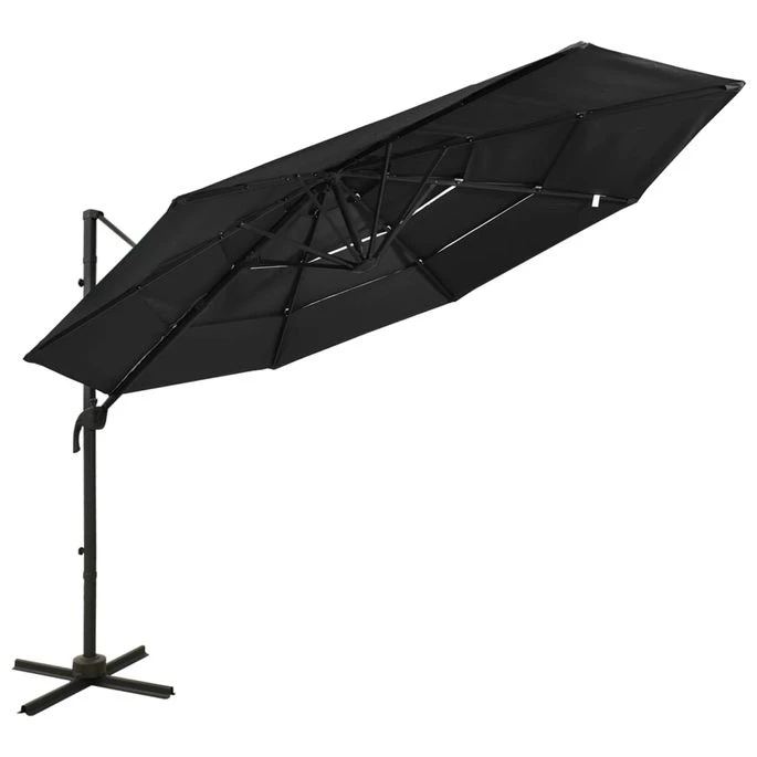 Parasol à 4 Niveaux Avec Mât En Aluminium Noir 3x3 M 3 Parasol à 4 Niveaux Avec Mât En Aluminium Noir 3x3 M