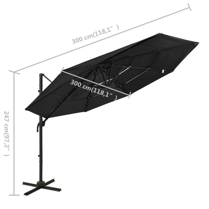 Parasol à 4 Niveaux Avec Mât En Aluminium Noir 3x3 M 10 Parasol à 4 Niveaux Avec Mât En Aluminium Noir 3x3 M – Image 8