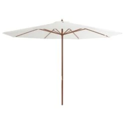 Parasol Avec Mât En Bois 350 Cm Blanc Sable