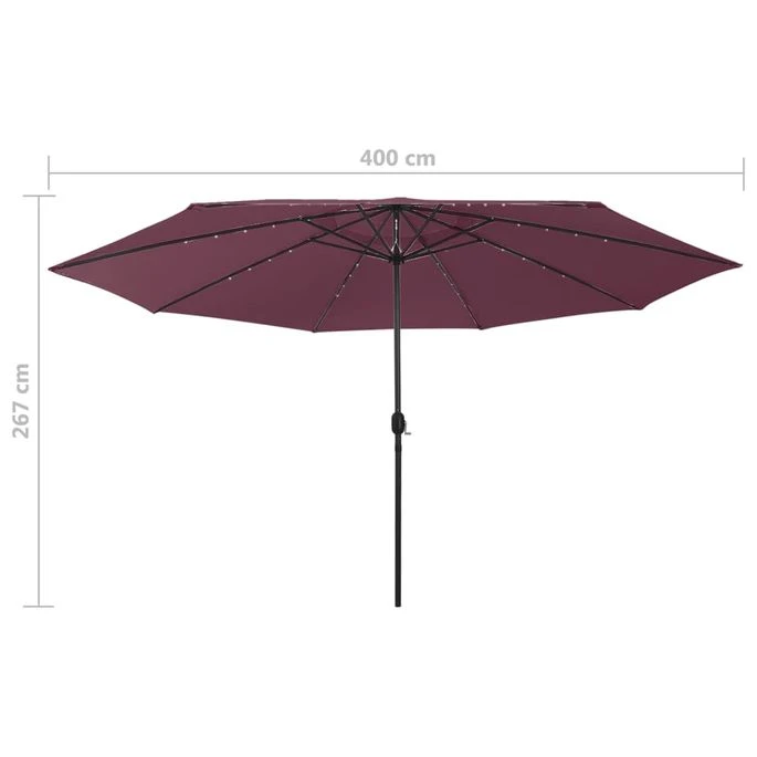Parasol D'extérieur Avec LED Et Mât En Métal 400 Cm Bordeaux 9 Parasol D'extérieur Avec LED Et Mât En Métal 400 Cm Bordeaux – Image 7