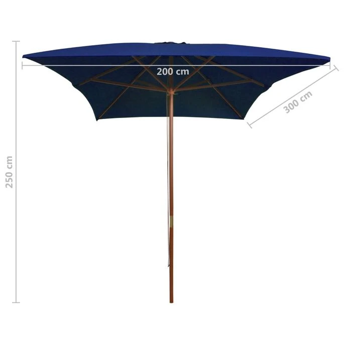 Parasol D'extérieur Avec Mât En Bois Bleu 200x300 Cm 8 Parasol D'extérieur Avec Mât En Bois Bleu 200x300 Cm – Image 6