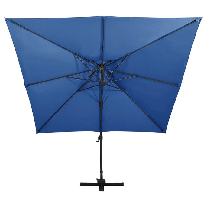 Parasol Déporté à Double Toit 300x300 Cm Bleu Azuré 6 Parasol Déporté à Double Toit 300x300 Cm Bleu Azuré – Image 4