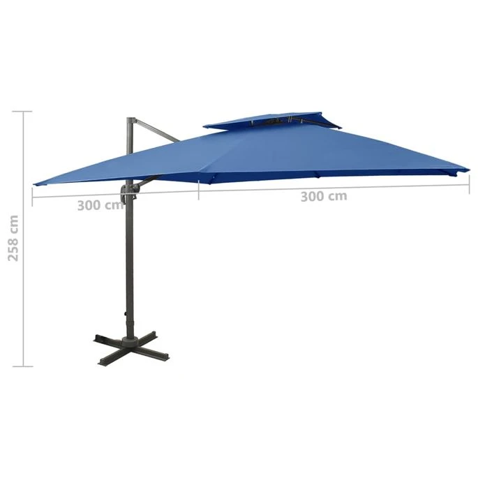 Parasol Déporté à Double Toit 300x300 Cm Bleu Azuré 11 Parasol Déporté à Double Toit 300x300 Cm Bleu Azuré – Image 9