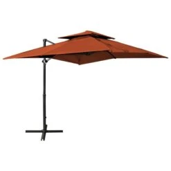 Parasol Déporté à Double Toit Terre Cuite 250x250 Cm 2