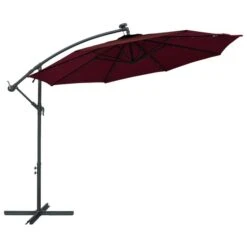 Parasol Déporté à LED Et Mât En Acier Rouge Bordeaux -Mobilier De Jardin parasol deporte a led et mat en acier rouge bordeaux 3666722313865 991661