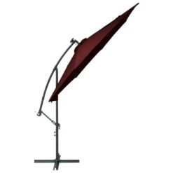 Parasol Déporté à LED Et Mât En Acier Rouge Bordeaux -Mobilier De Jardin parasol deporte a led et mat en acier rouge bordeaux 3666722313865 991662