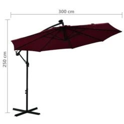 Parasol Déporté à LED Et Mât En Acier Rouge Bordeaux -Mobilier De Jardin parasol deporte a led et mat en acier rouge bordeaux 3666722313865 991667