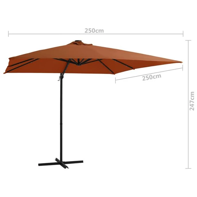 Parasol Déporté Avec Lumières LED Terre Cuite 250x250 Cm 11 Parasol Déporté Avec Lumières LED Terre Cuite 250x250 Cm – Image 9