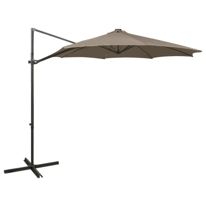 Parasol Déporté Avec Mât Et Lumières LED Taupe 300 Cm 3 Parasol Déporté Avec Mât Et Lumières LED Taupe 300 Cm