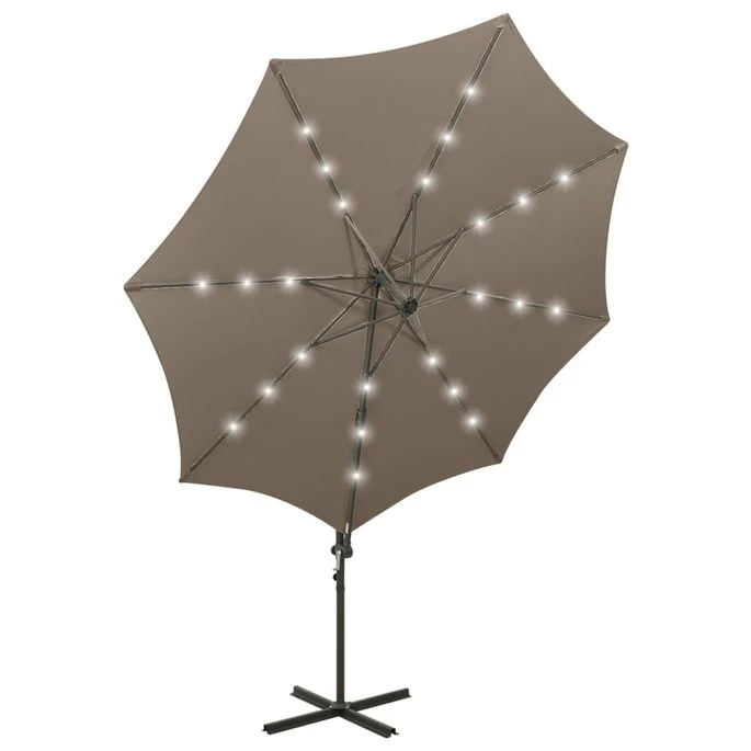 Parasol Déporté Avec Mât Et Lumières LED Taupe 300 Cm 8 Parasol Déporté Avec Mât Et Lumières LED Taupe 300 Cm – Image 6