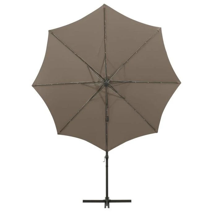 Parasol Déporté Avec Mât Et Lumières LED Taupe 300 Cm 9 Parasol Déporté Avec Mât Et Lumières LED Taupe 300 Cm – Image 7