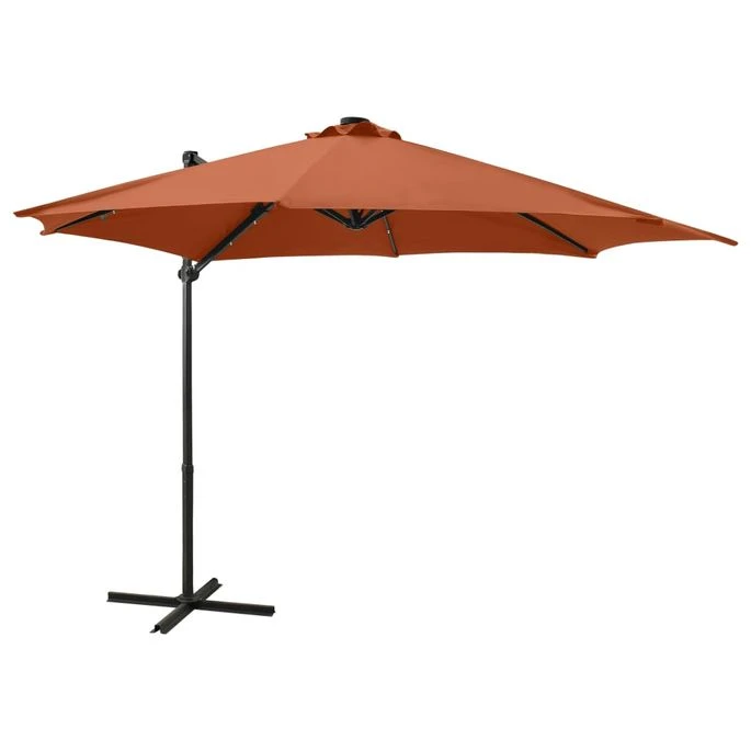 Parasol Déporté Avec Mât Et Lumières LED Terre Cuite 300 Cm 3 3 Parasol Déporté Avec Mât Et Lumières LED Terre Cuite 300 Cm 3