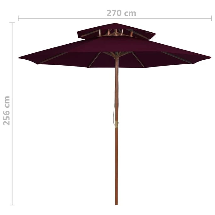 Parasol Double Avec Mât En Bois Rouge Bordeaux 270 Cm 8 Parasol Double Avec Mât En Bois Rouge Bordeaux 270 Cm – Image 6