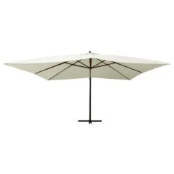 Parasol En Porte-à-faux Avec Mât En Bois 400x300 Cm Blanc Sable -Mobilier De Jardin parasol en porte a faux avec mat en bois 400x300 cm blanc sable 3666722922005 1513890