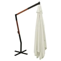 Parasol En Porte-à-faux Avec Mât En Bois 400x300 Cm Blanc Sable -Mobilier De Jardin parasol en porte a faux avec mat en bois 400x300 cm blanc sable 3666722922005 1513892