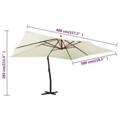 Parasol En Porte-à-faux Avec Mât En Bois 400x300 Cm Blanc Sable -Mobilier De Jardin parasol en porte a faux avec mat en bois 400x300 cm blanc sable 3666722922005 1513896