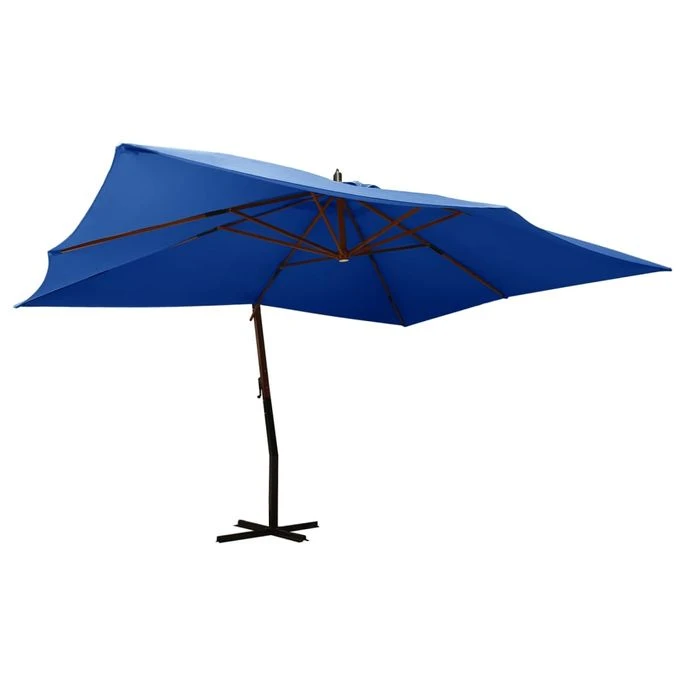 Parasol En Porte-à-faux Avec Mât En Bois 400x300 Cm Bleu Azuré 3 Parasol En Porte-à-faux Avec Mât En Bois 400x300 Cm Bleu Azuré